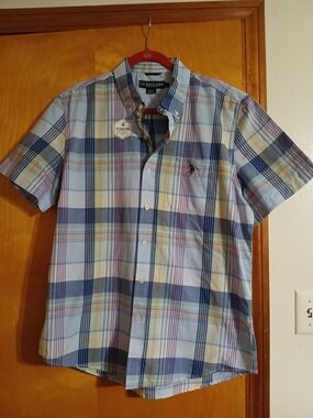 U.S. Polo Assn. Men’s Blue Plaid Short-Sleeve Button-Down Shirt